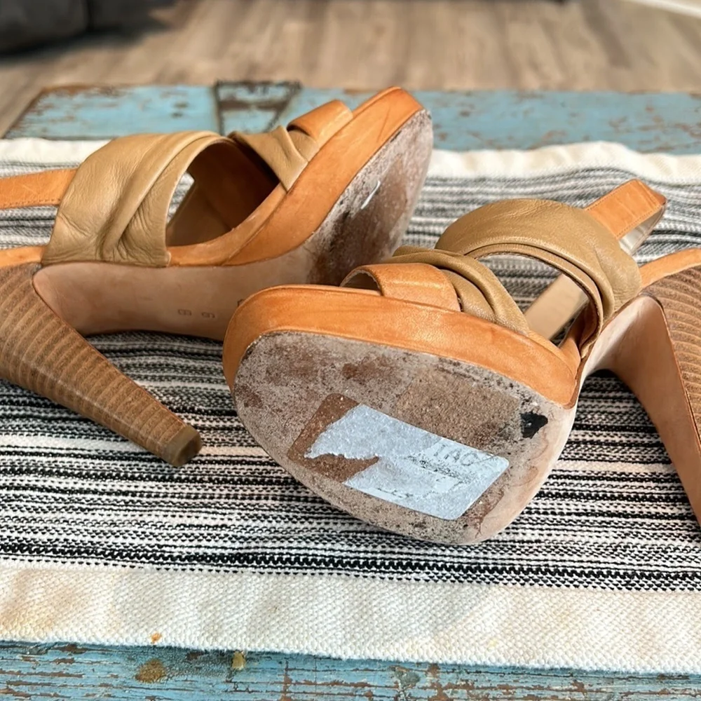 Coach Astor Platform Slingback Heels Tan Leather Strappy Sandals Size 8 - Picture 6 of 6